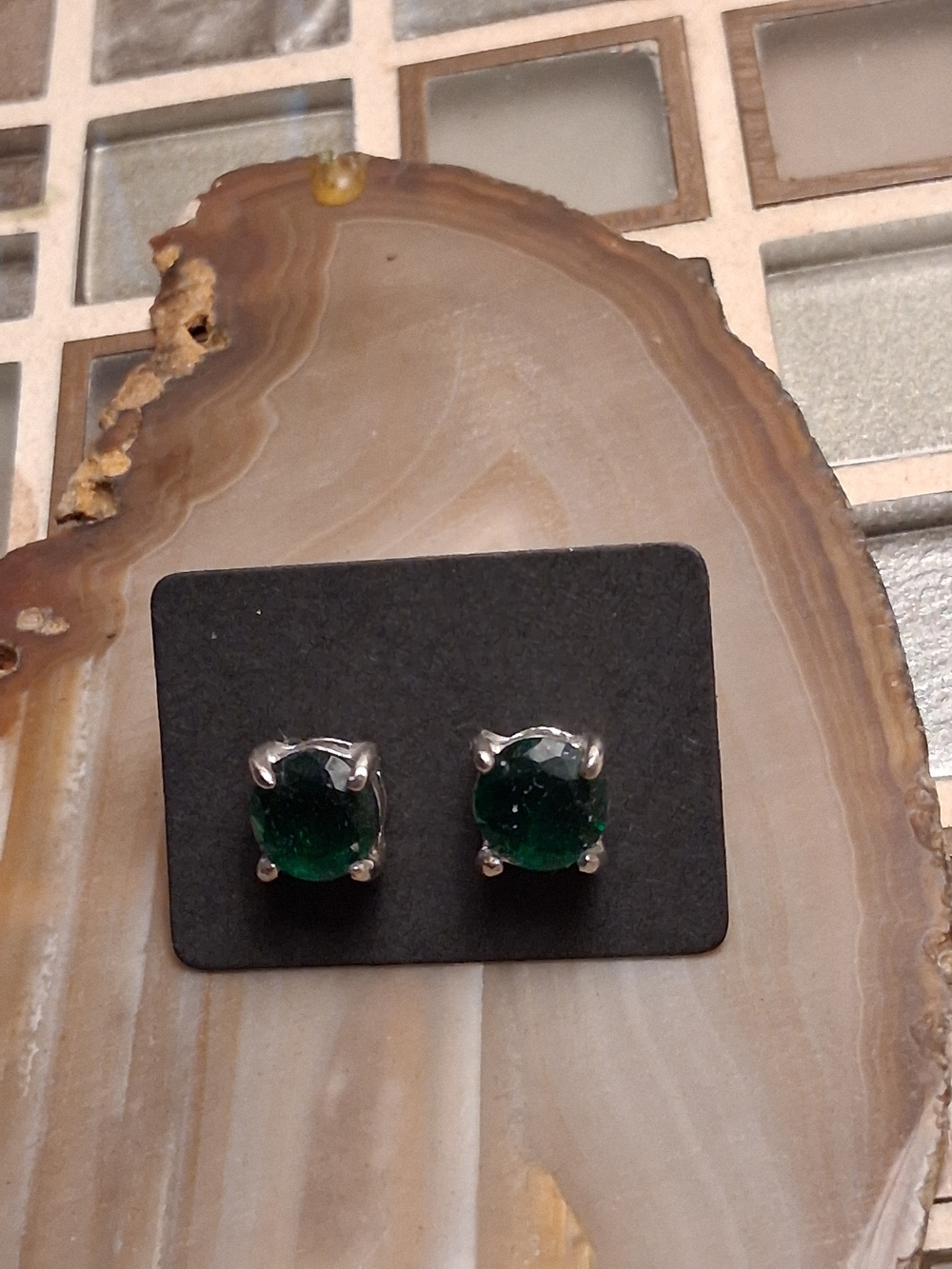 Elegant Green Crystal Stud Earrings - Silver